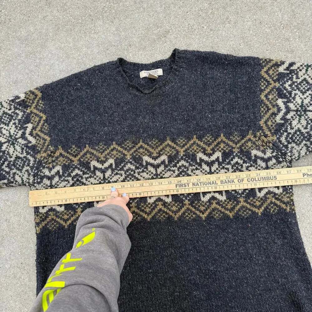 Vintage Y2K Northern Apparel XXL Lambswool Gray Brown Fair Isle Knit Sweater